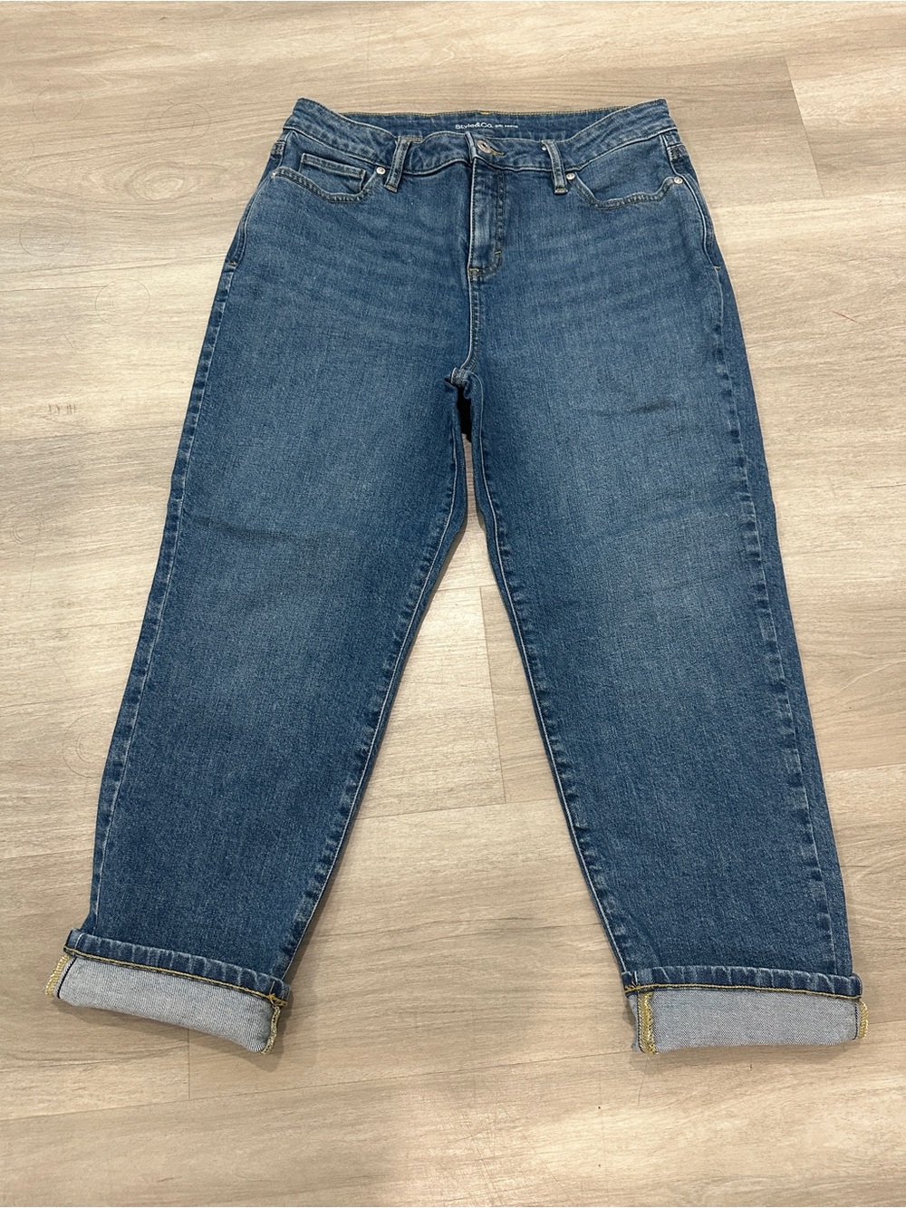 Style & Co. Women's Dark Blue Boyfriend Jeans with Cuffed Hem